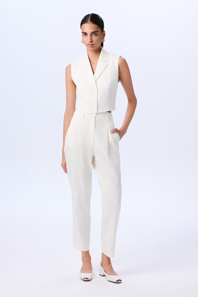 Double Pleated Ecru Trousers  