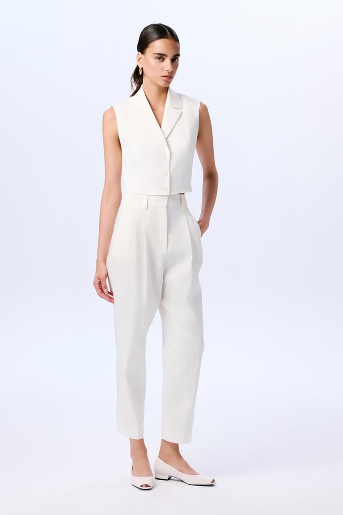 Double Pleated Ecru Trousers  