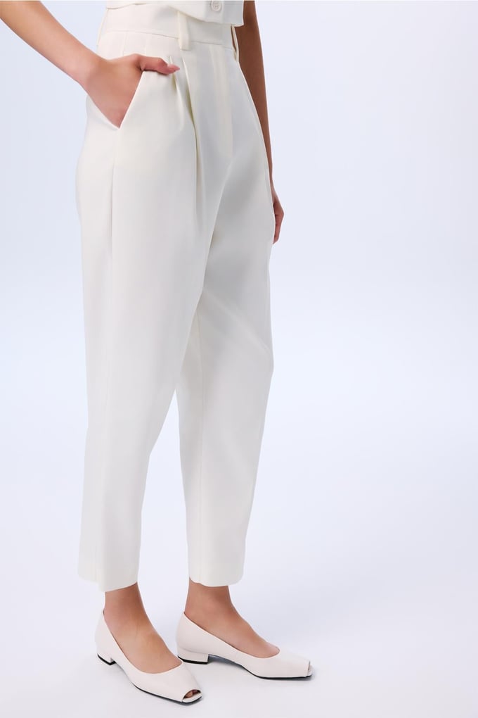 Double Pleated Ecru Trousers  