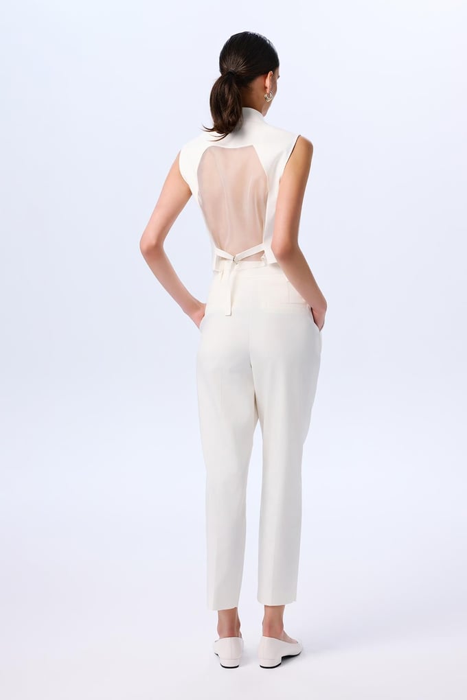 Double Pleated Ecru Trousers  