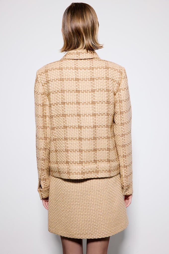 Camel Tweed Blazer With Snap Pockets