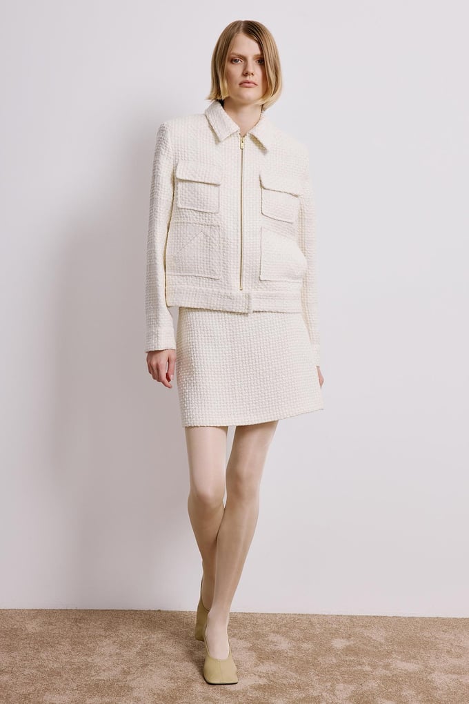 Ecru Tweed Blazer With Snap Pockets