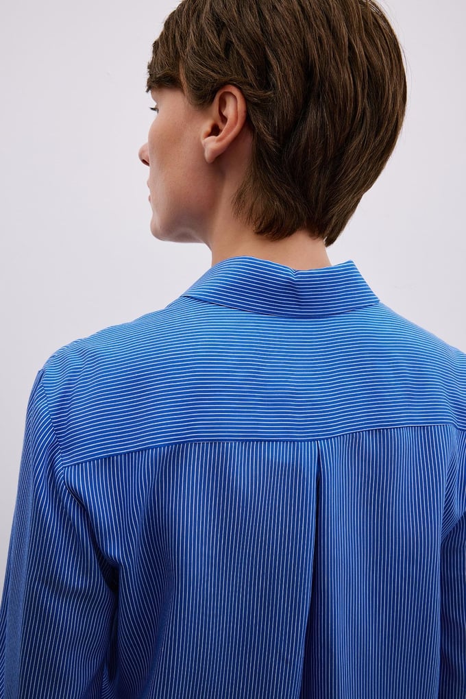 Striped Button Detailed Navy Shirt Set
