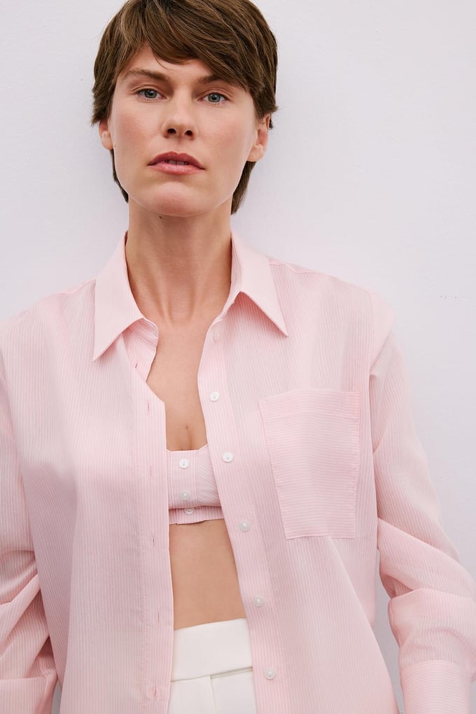 Striped Button Detailed Pink Shirt Set