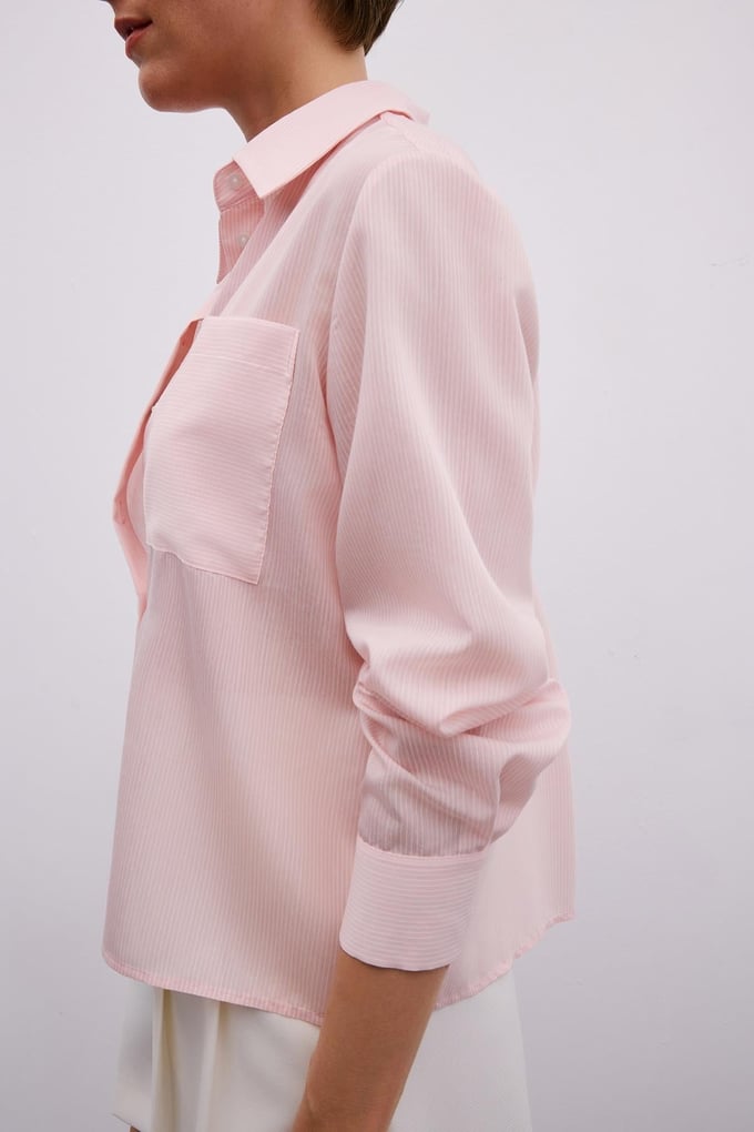 Striped Button Detailed Pink Shirt Set