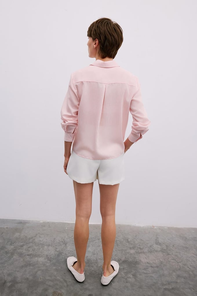 Striped Button Detailed Pink Shirt Set