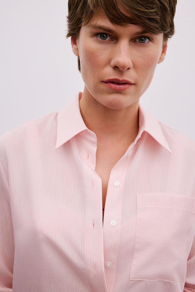 Striped Button Detailed Pink Shirt Set