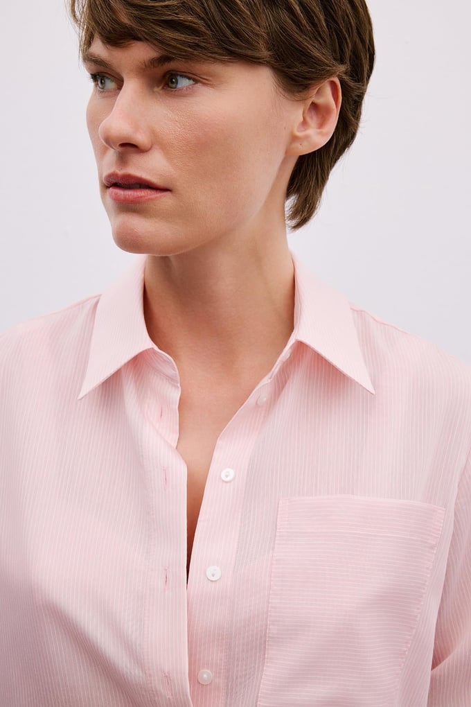 Striped Button Detailed Pink Shirt Set
