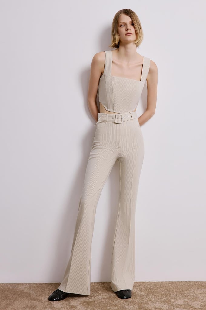 Striped Flared Ecru Trousers