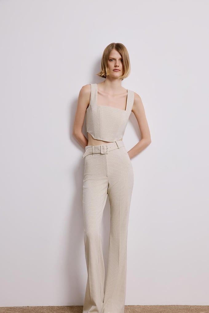 Striped Flared Ecru Trousers