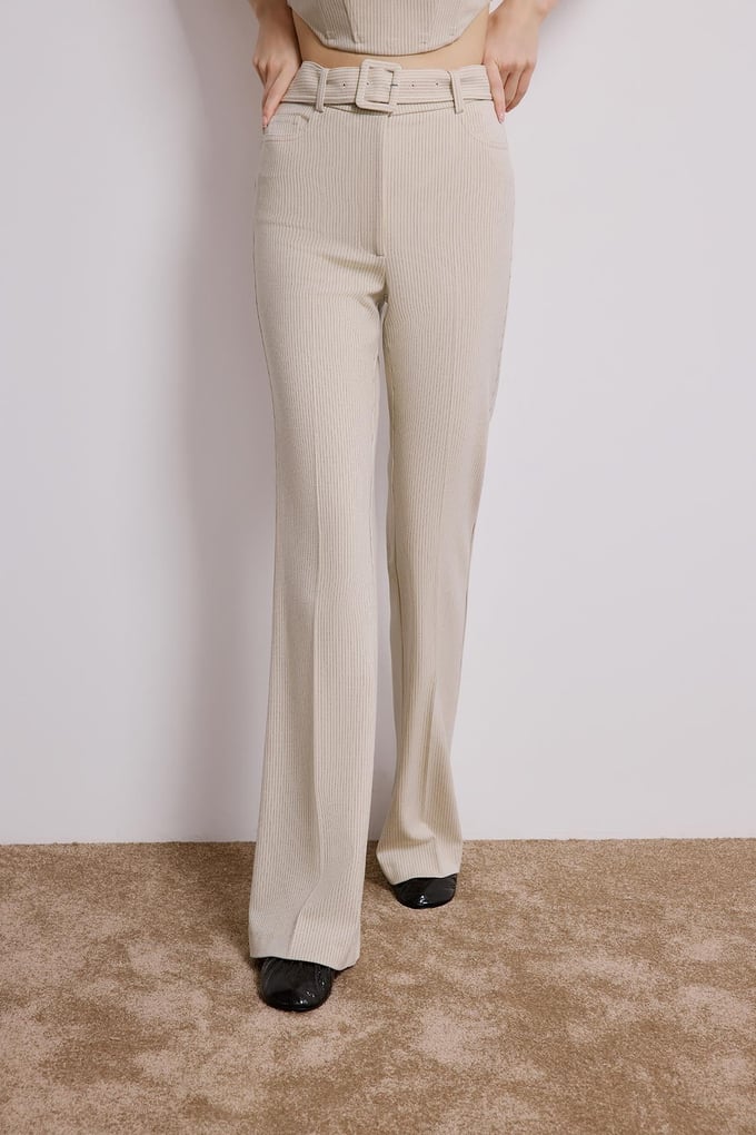 Striped Flared Ecru Trousers