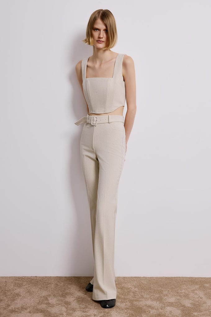 Striped Flared Ecru Trousers