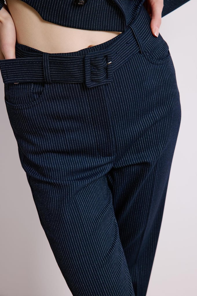 Striped Flared Navy Trousers