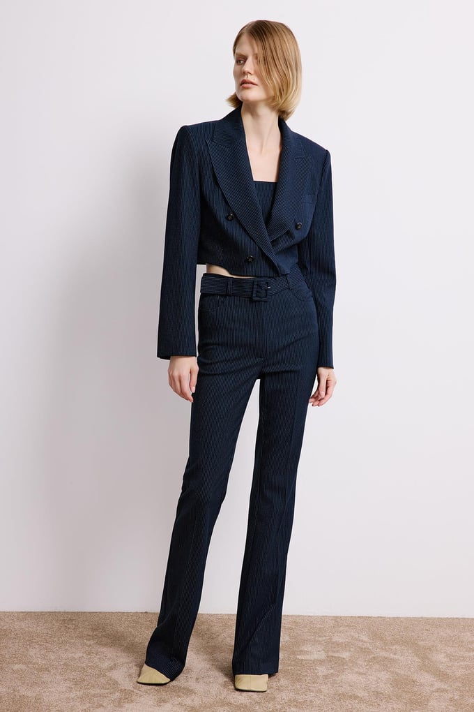 Striped Flared Navy Trousers