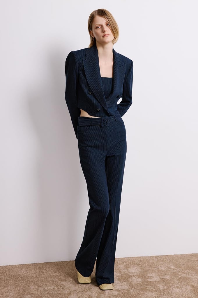 Striped Flared Navy Trousers
