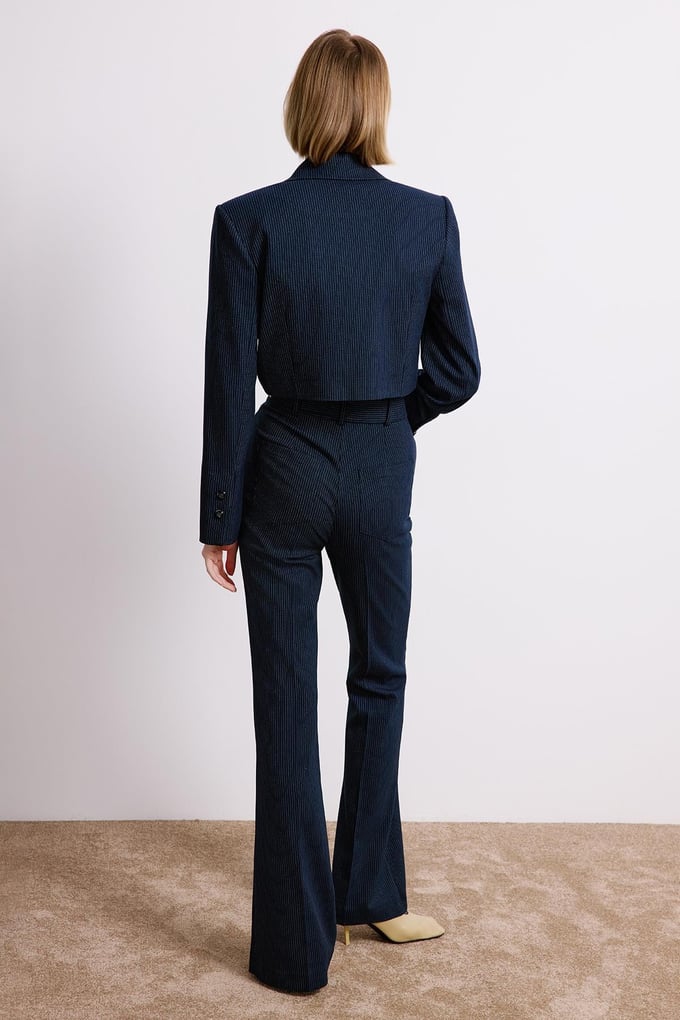 Striped Flared Navy Trousers