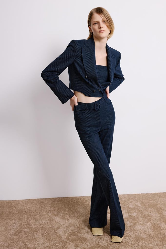 Striped Flared Navy Trousers