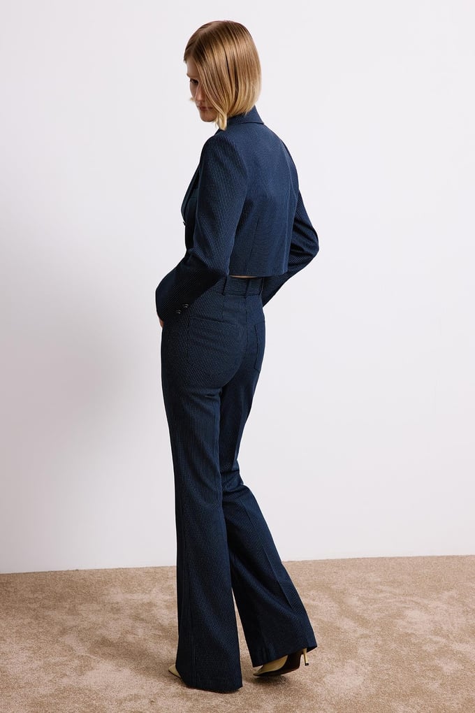 Striped Flared Navy Trousers