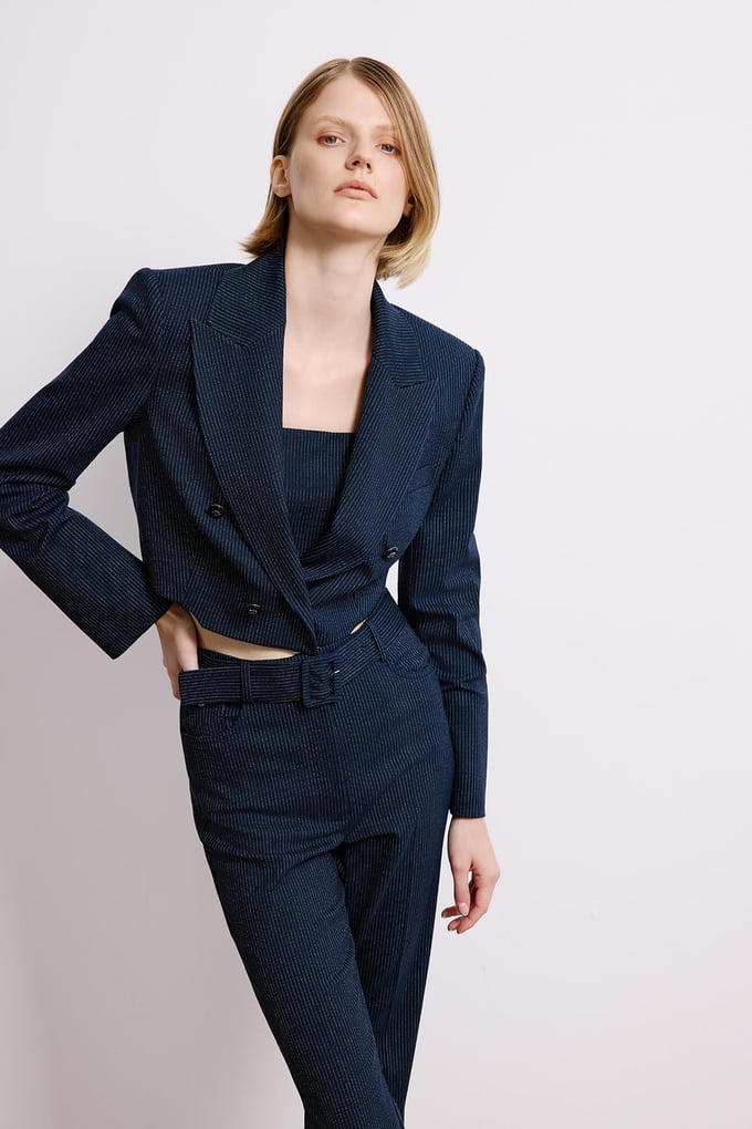 Striped Flared Navy Trousers