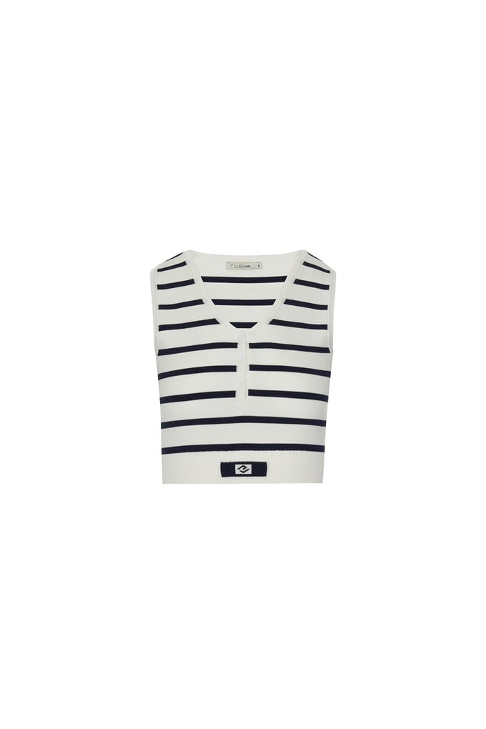 Çizgili Kolsuz Beyaz Triko Crop Top