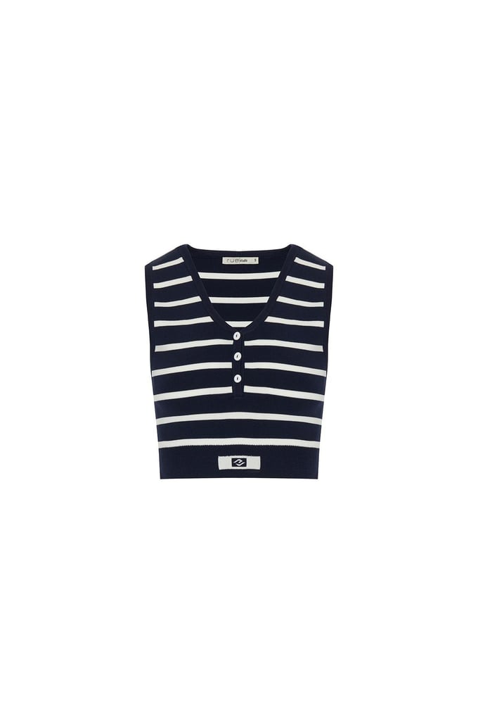 Çizgili Kolsuz Lacivert Triko Crop Top