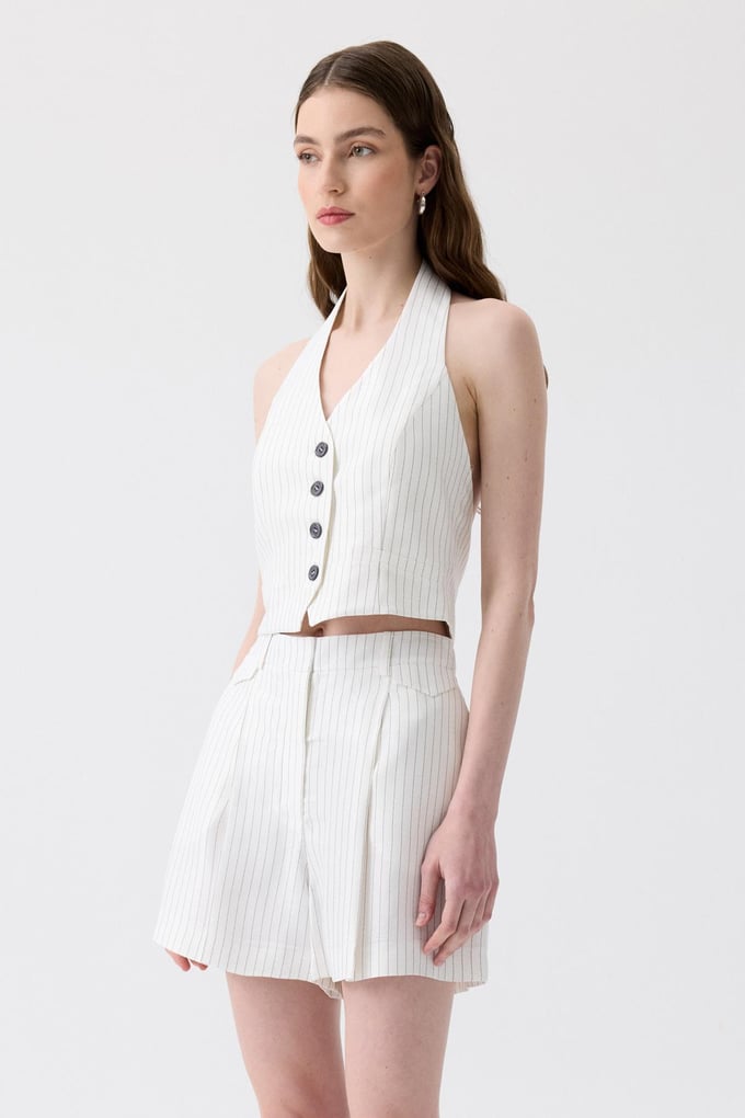 Striped Backless Ecru Mini Vest
