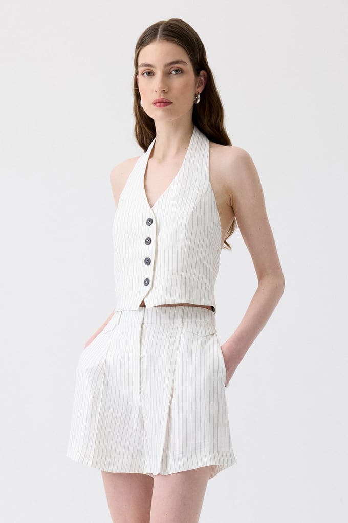 Striped Backless Ecru Mini Vest