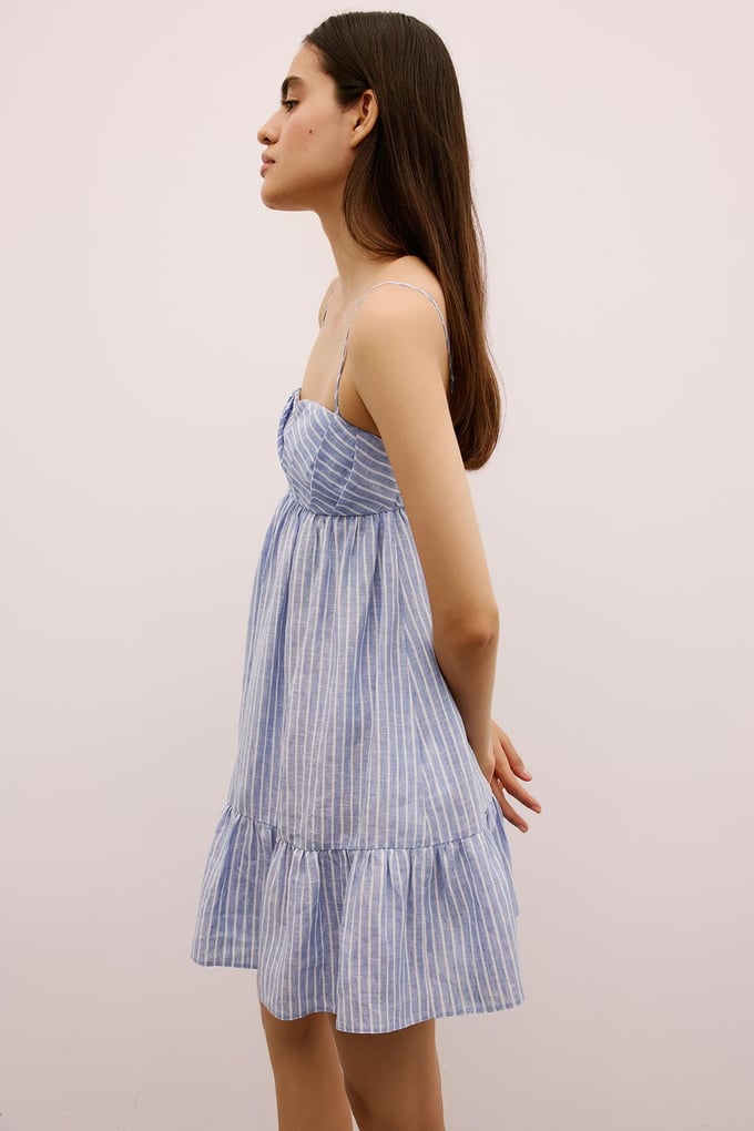 Striped Ruffled Mini Blue Dress