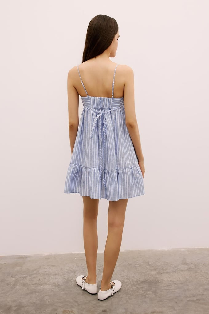 Striped Ruffled Mini Blue Dress