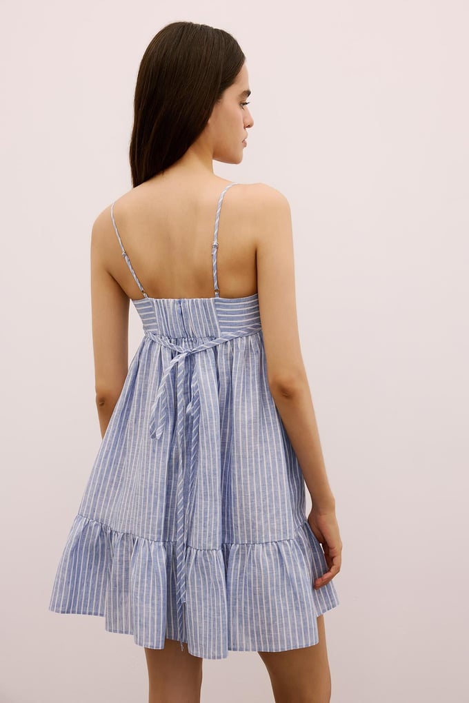 Striped Ruffled Mini Blue Dress