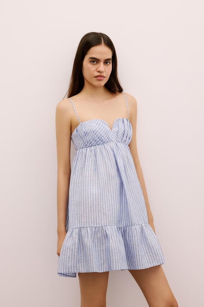 Striped Ruffled Mini Blue Dress