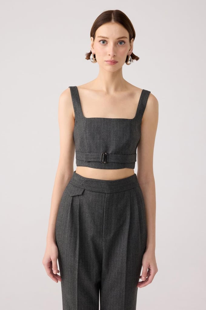 Striped Wool Textured Strappy Anthracite Bustier