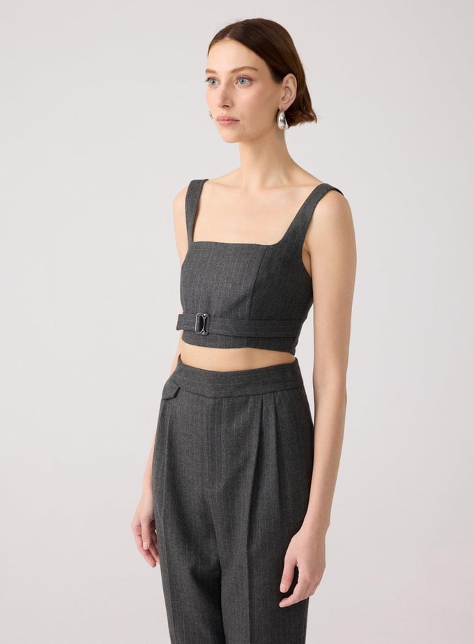 Striped Wool Textured Strappy Anthracite Bustier