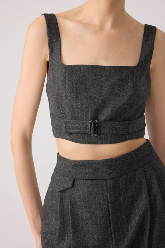 Striped Wool Textured Strappy Anthracite Bustier