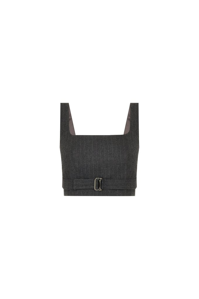 Striped Wool Textured Strappy Anthracite Bustier