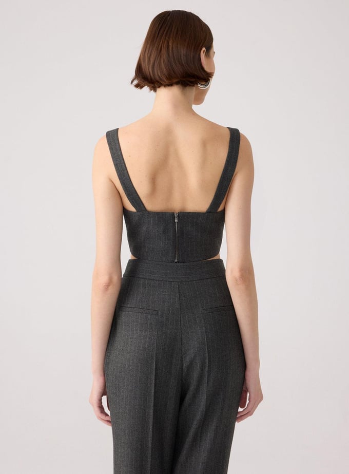 Striped Wool Textured Strappy Anthracite Bustier