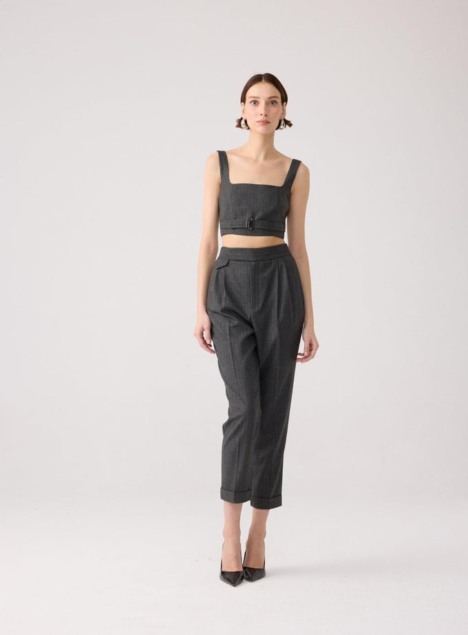 Striped Wool Textured Strappy Anthracite Bustier