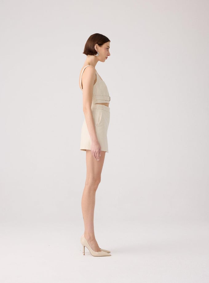 Striped Wool Textured Strappy Off-White Bustier