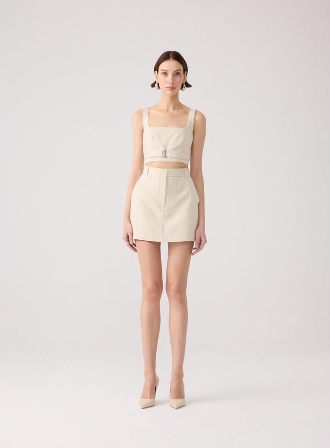 Striped Wool Textured Strappy Off-White Bustier