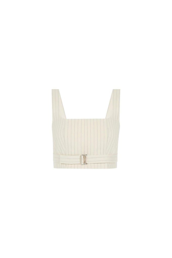 Striped Wool Textured Strappy Off-White Bustier