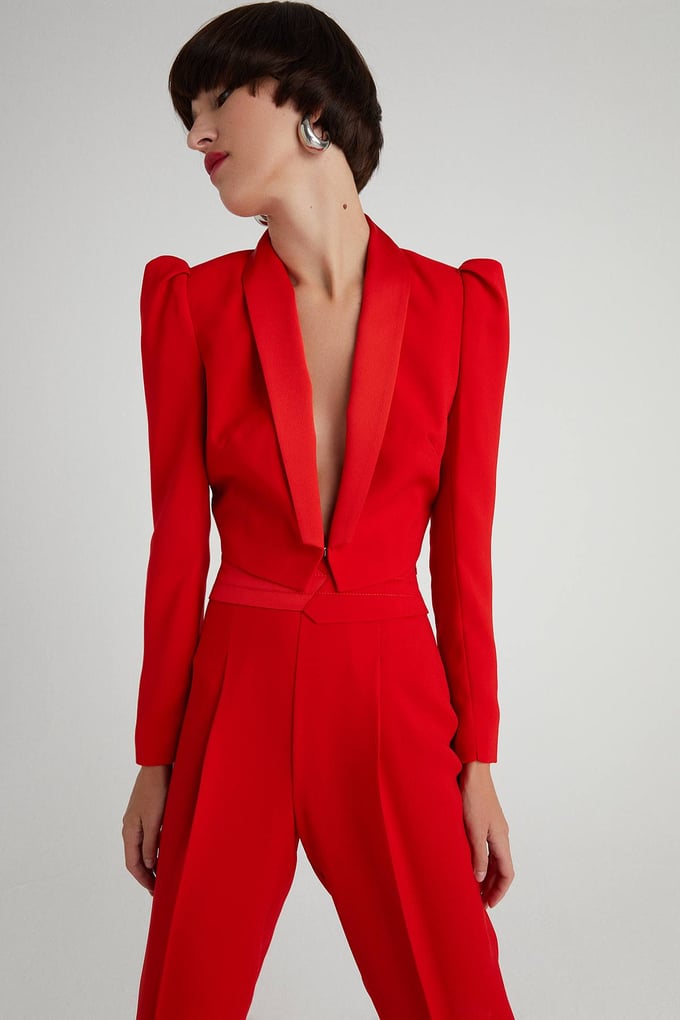 Crop Blazer Kırmızı Ceket