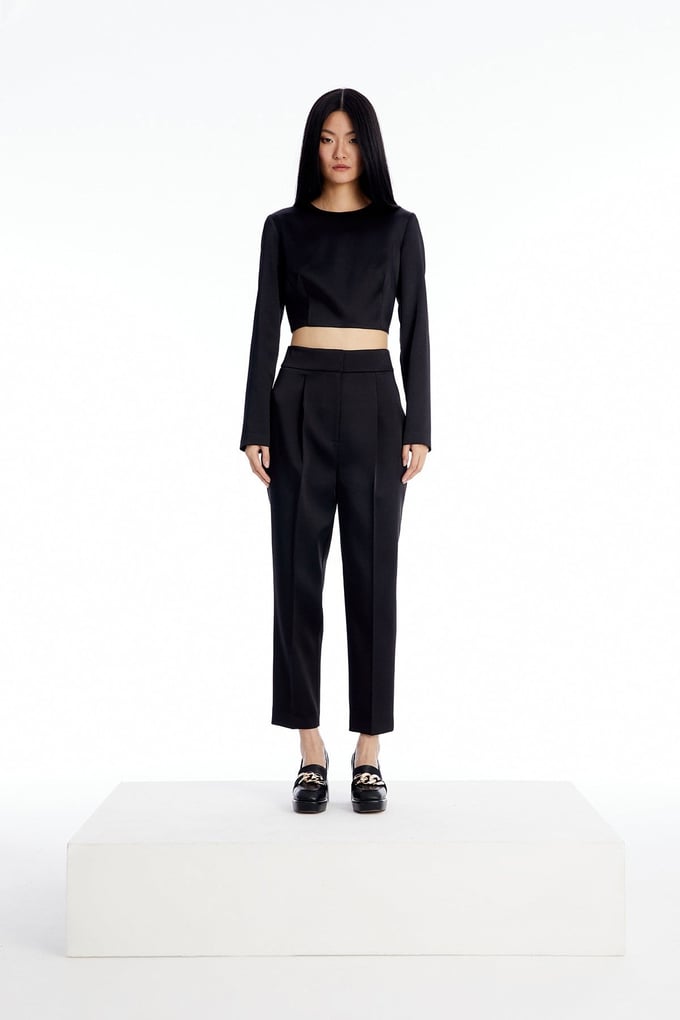 Crop Siyah Saten Bluz
