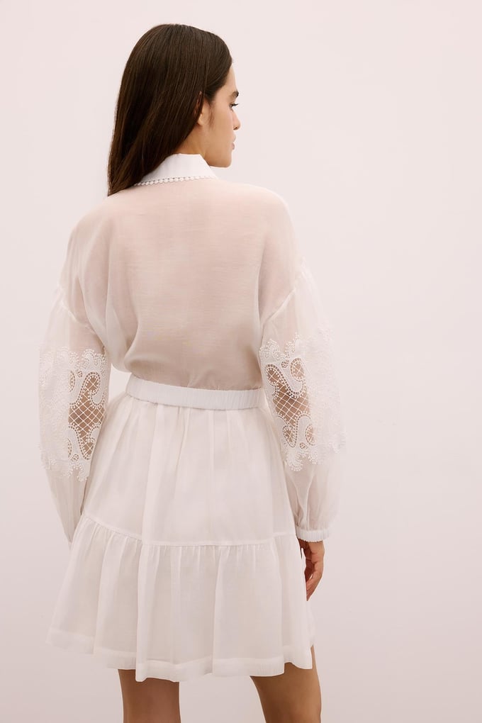 Lace Detailed Mini White Shirt Dress