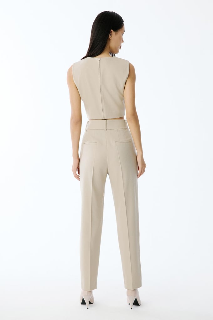Slim Fit Wool-Textured Beige Pants 