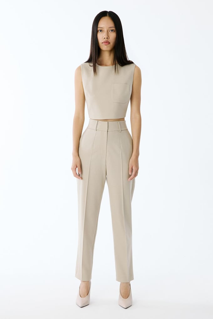 Slim Fit Wool-Textured Beige Pants 