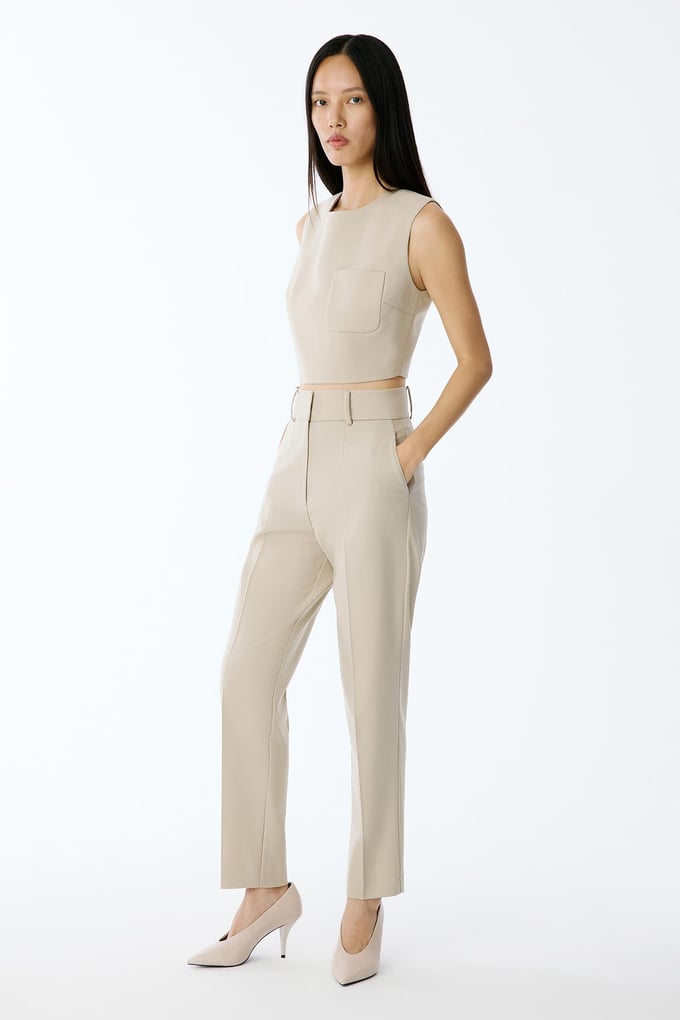Slim Fit Wool-Textured Beige Pants 