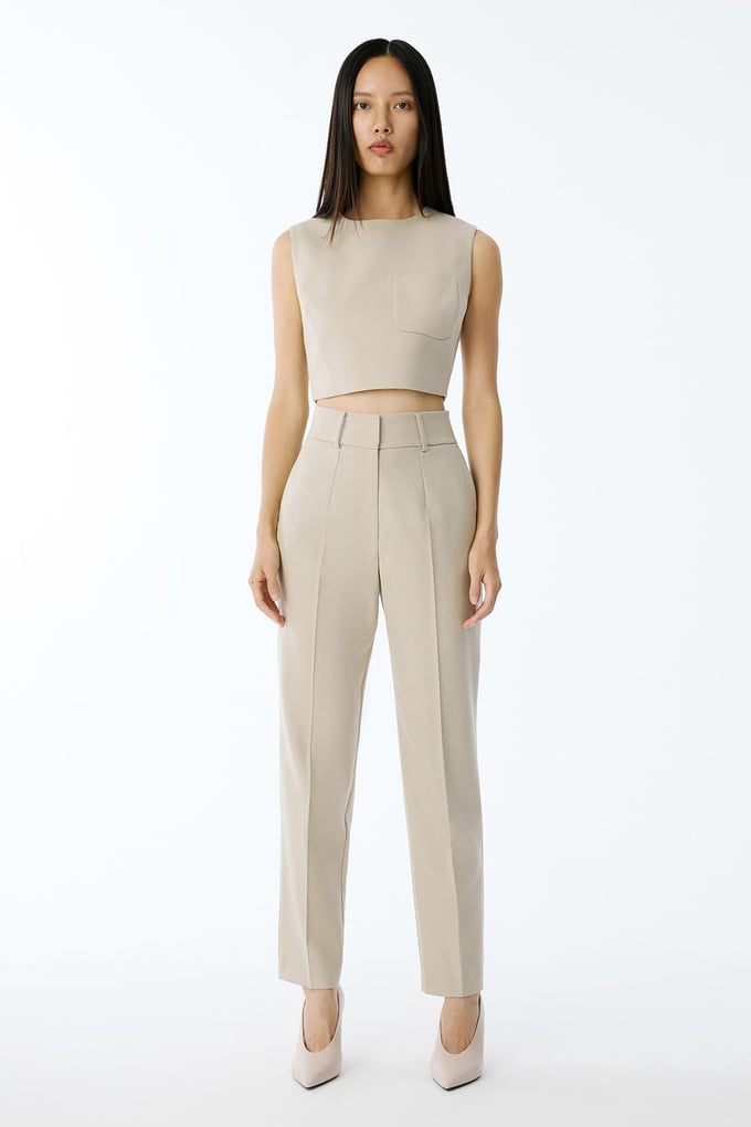 Slim Fit Wool-Textured Beige Pants 