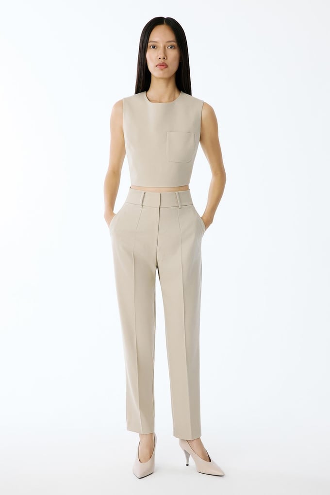 Slim Fit Wool-Textured Beige Pants 