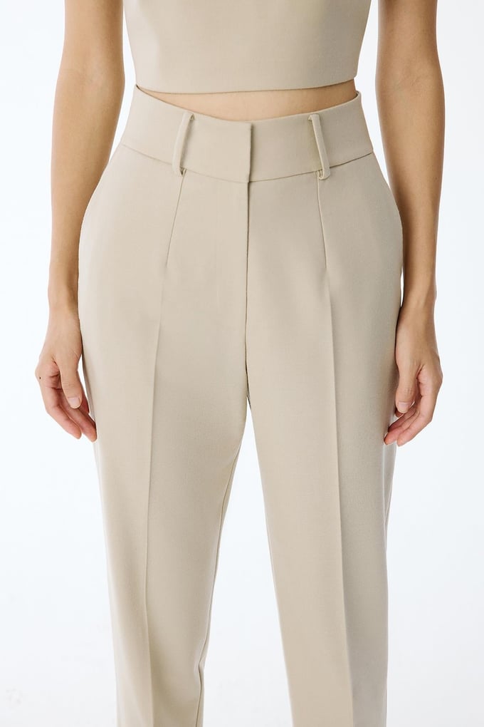 Slim Fit Wool-Textured Beige Pants 