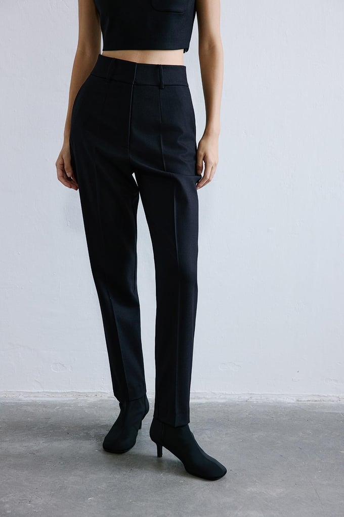 Slim Fit Wool-Textured Black Pants 